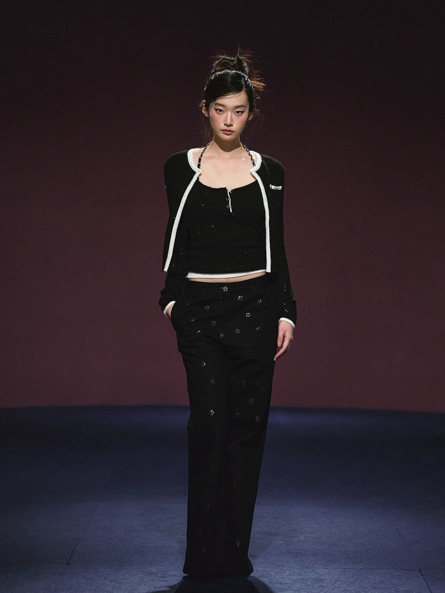 Tweed Galaxy Shimmer Chain Halter Camisole & Cardigan Set