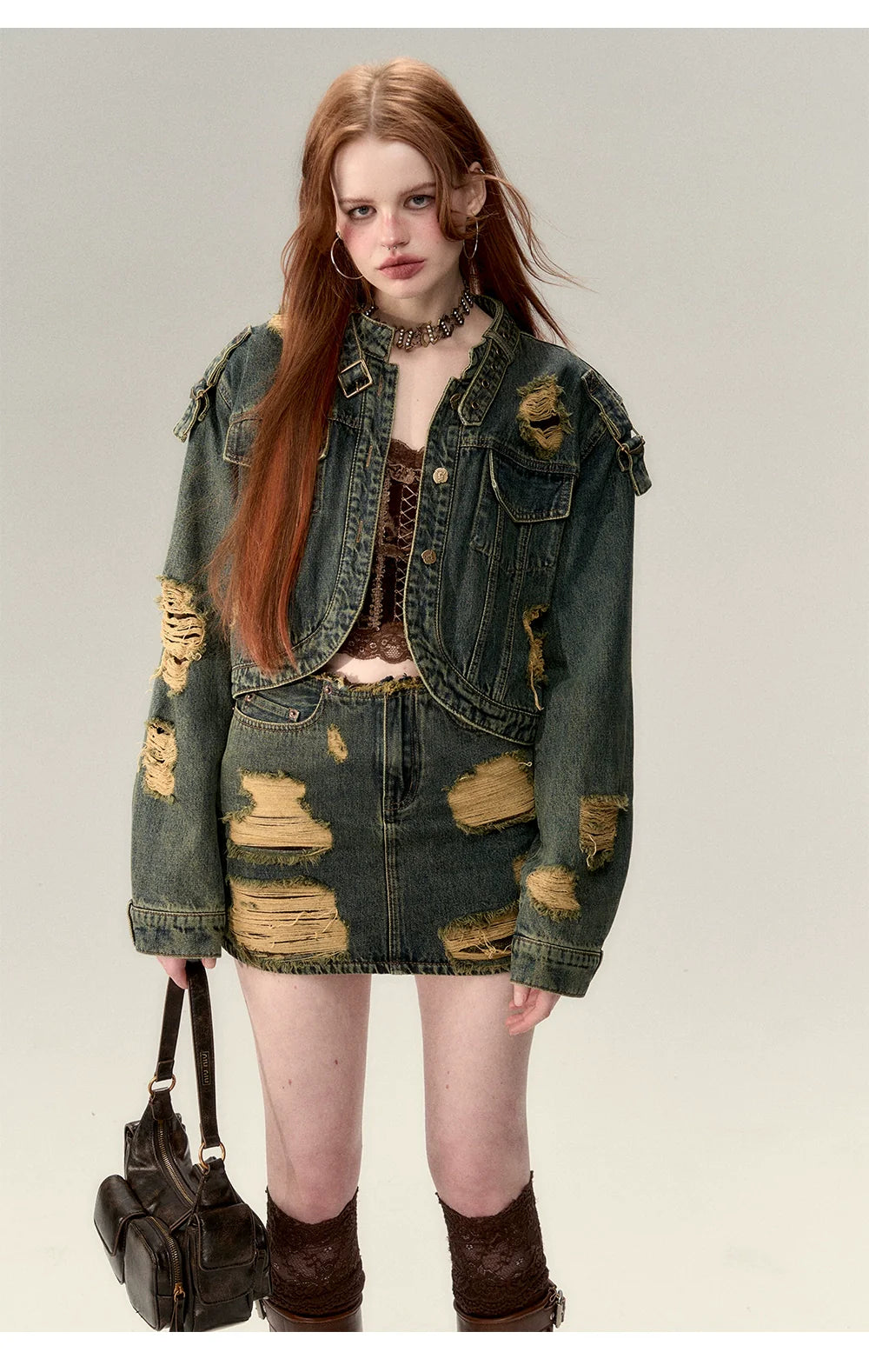 Double-Layer Distressed Denim Jacket