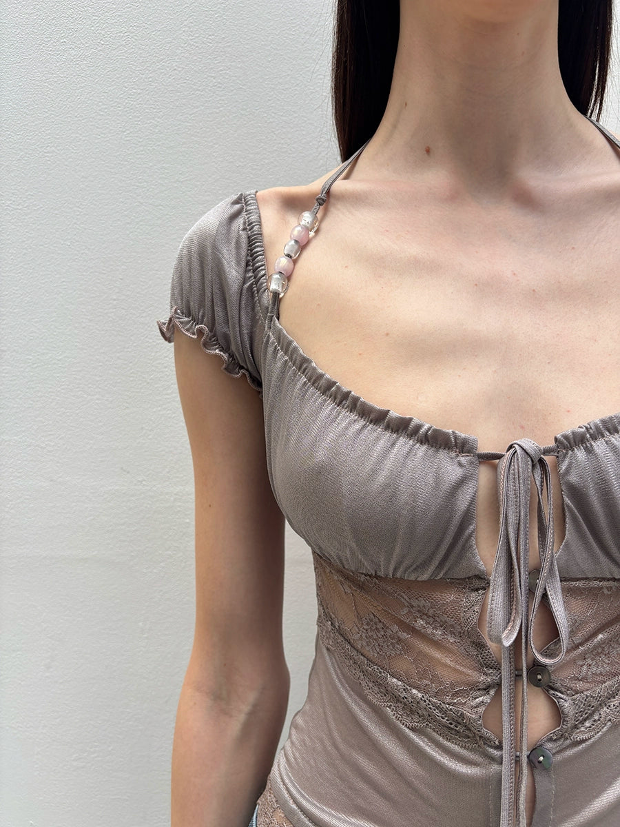 Purple Acetate Lace Beaded Cardigan