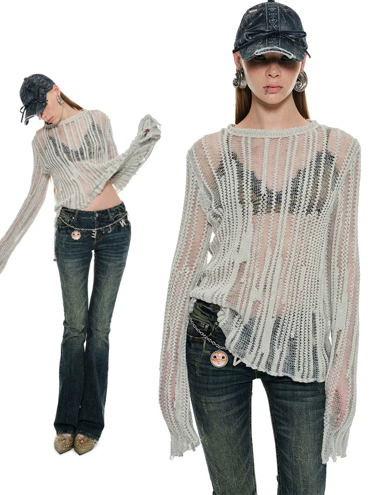 Black & Gray Hollow Knit Sweater