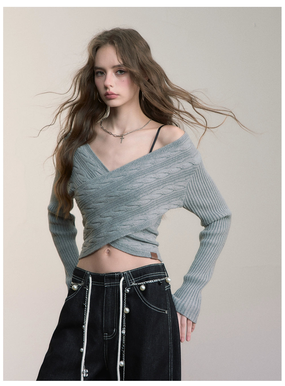 Twist-Knit Crossed Pullover