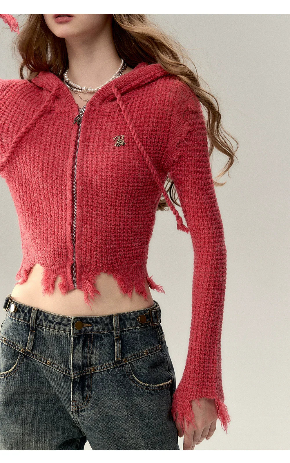 Fringe Waffle-Knit Cardigan