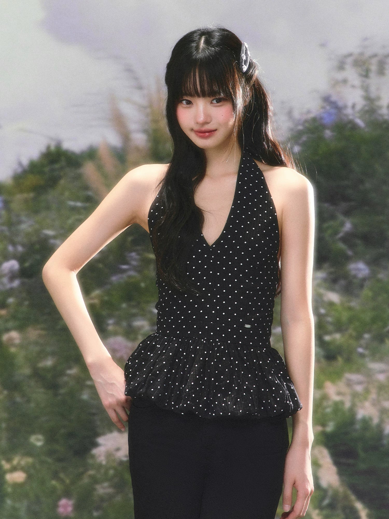 Black Polka Dot Halter Top