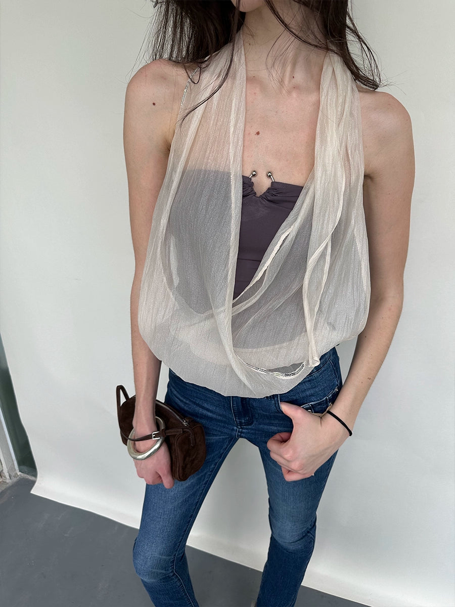 Sequin Mesh Layered Bustier Top