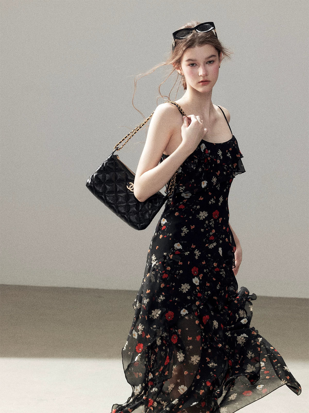 Rose Print Chiffon Dress