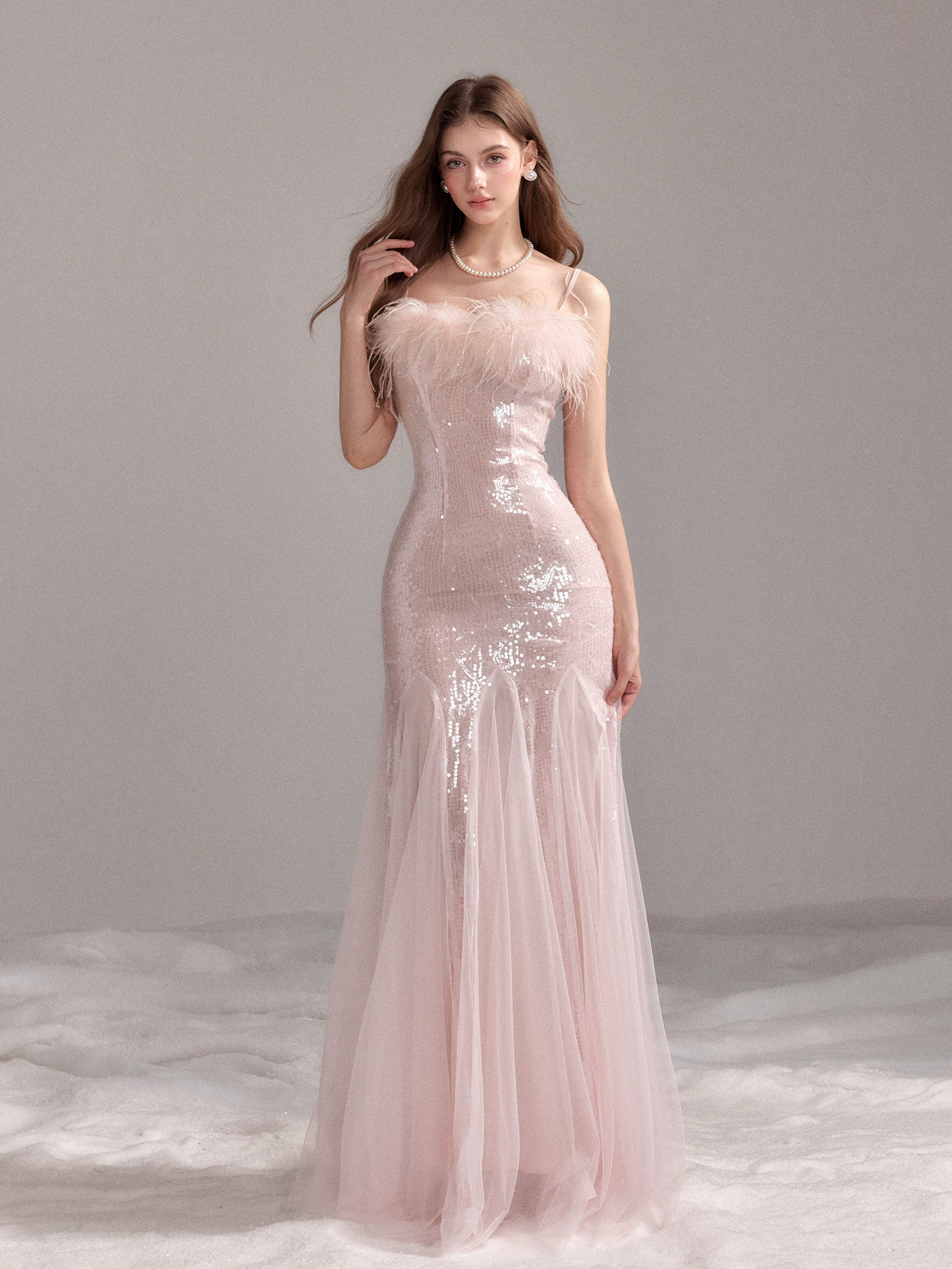 Sequin Mesh Fishtail Dress