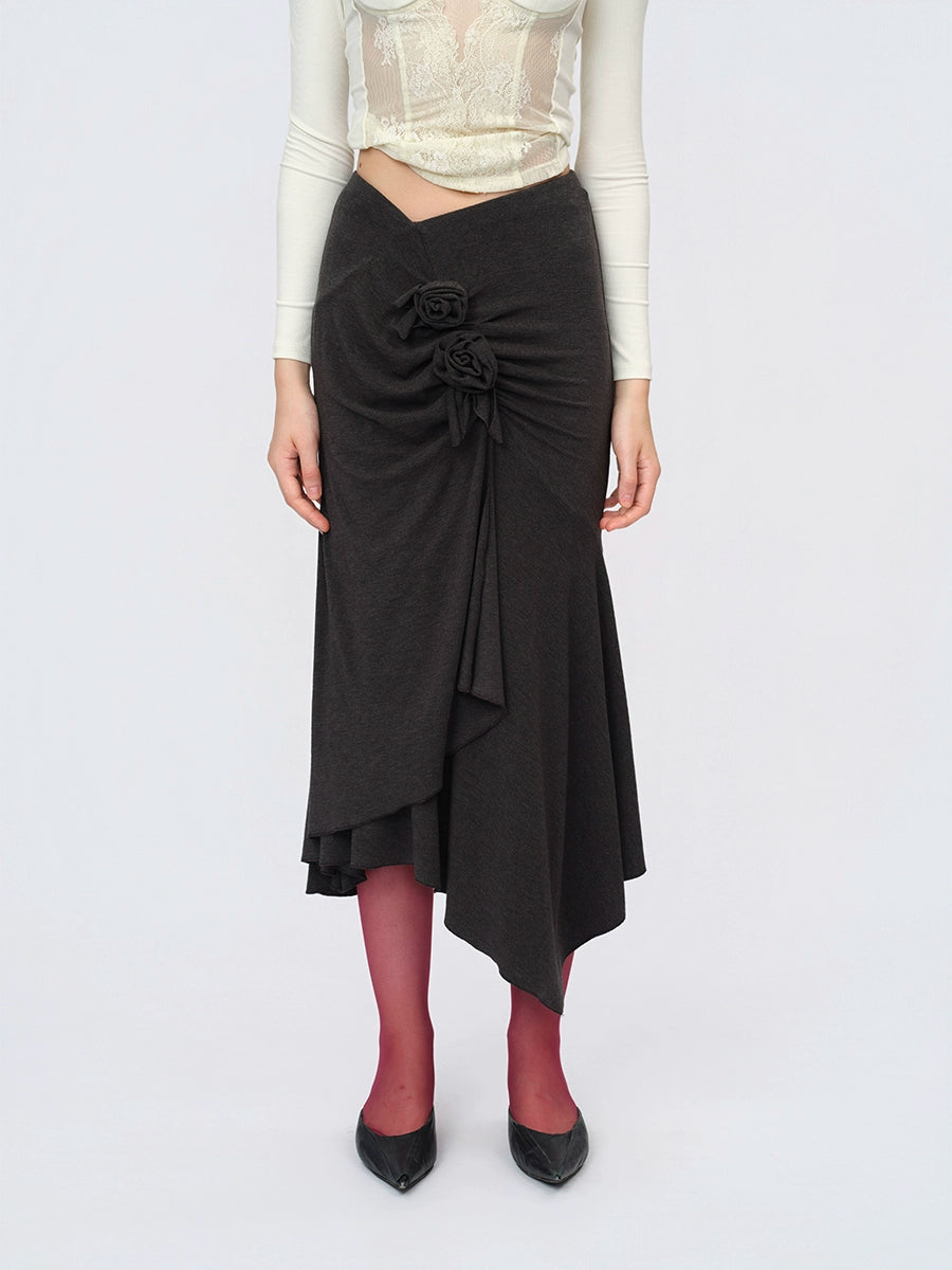 Grey Draped Knit Skirt