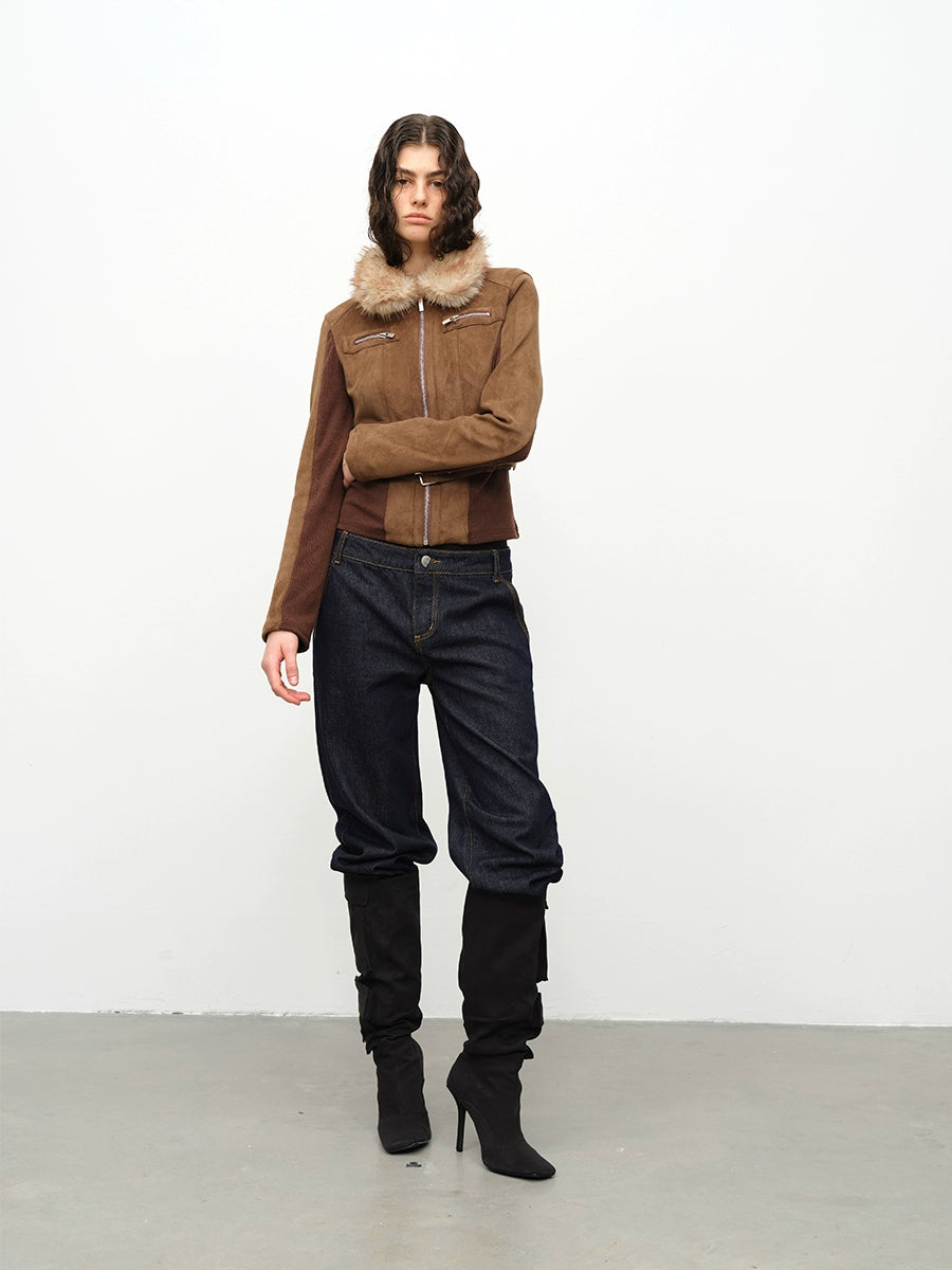 Brown Fur Collar Jacket