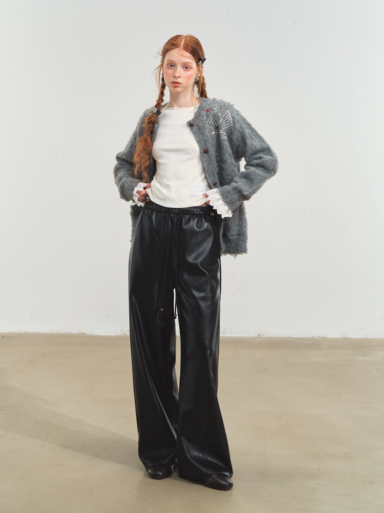 Relaxed Curve-Cut PU Pants