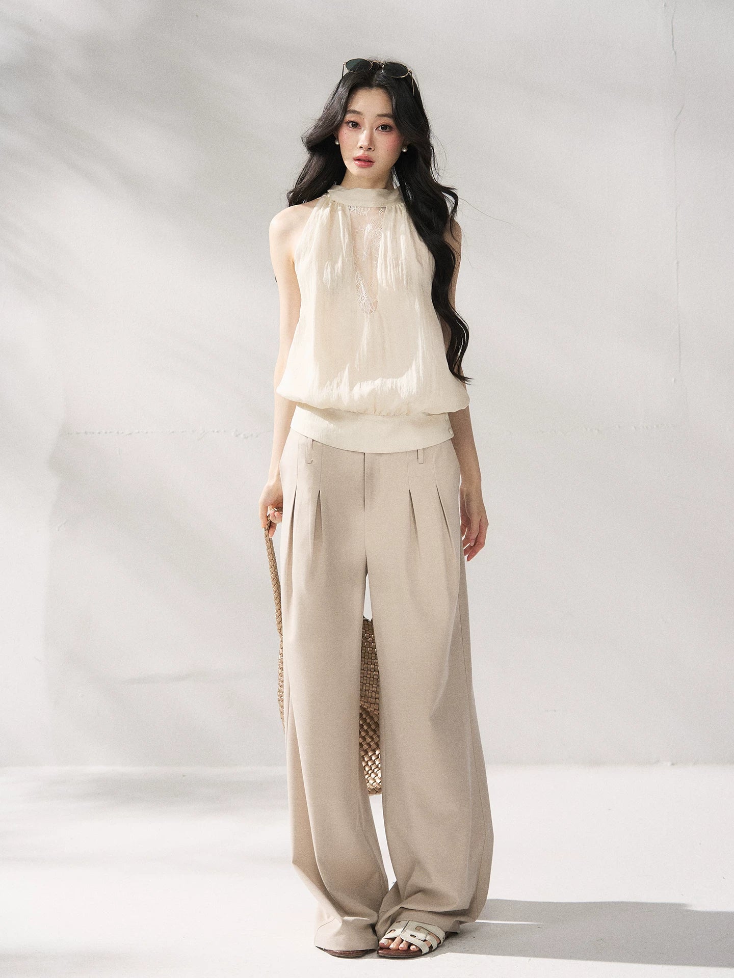 Khaki High Waist Wide Pants