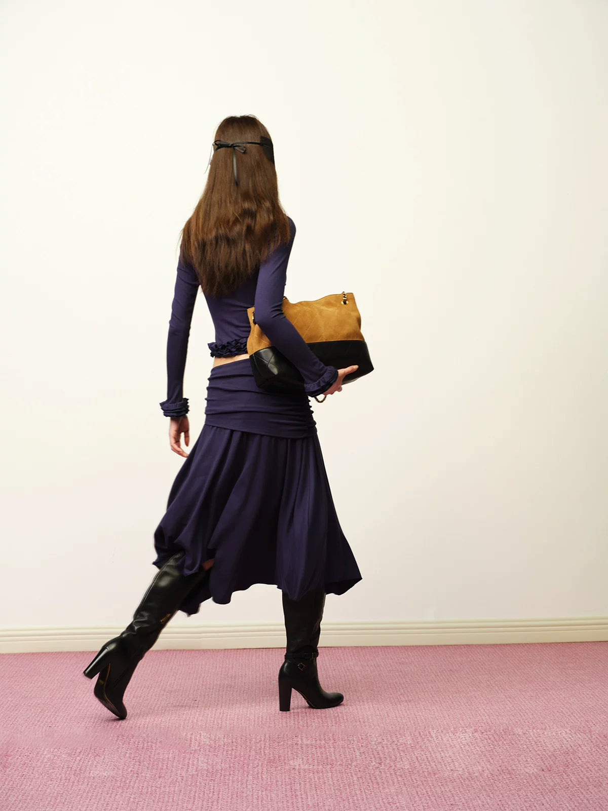 Ruched Ruffle Cardigan & Skirt Set