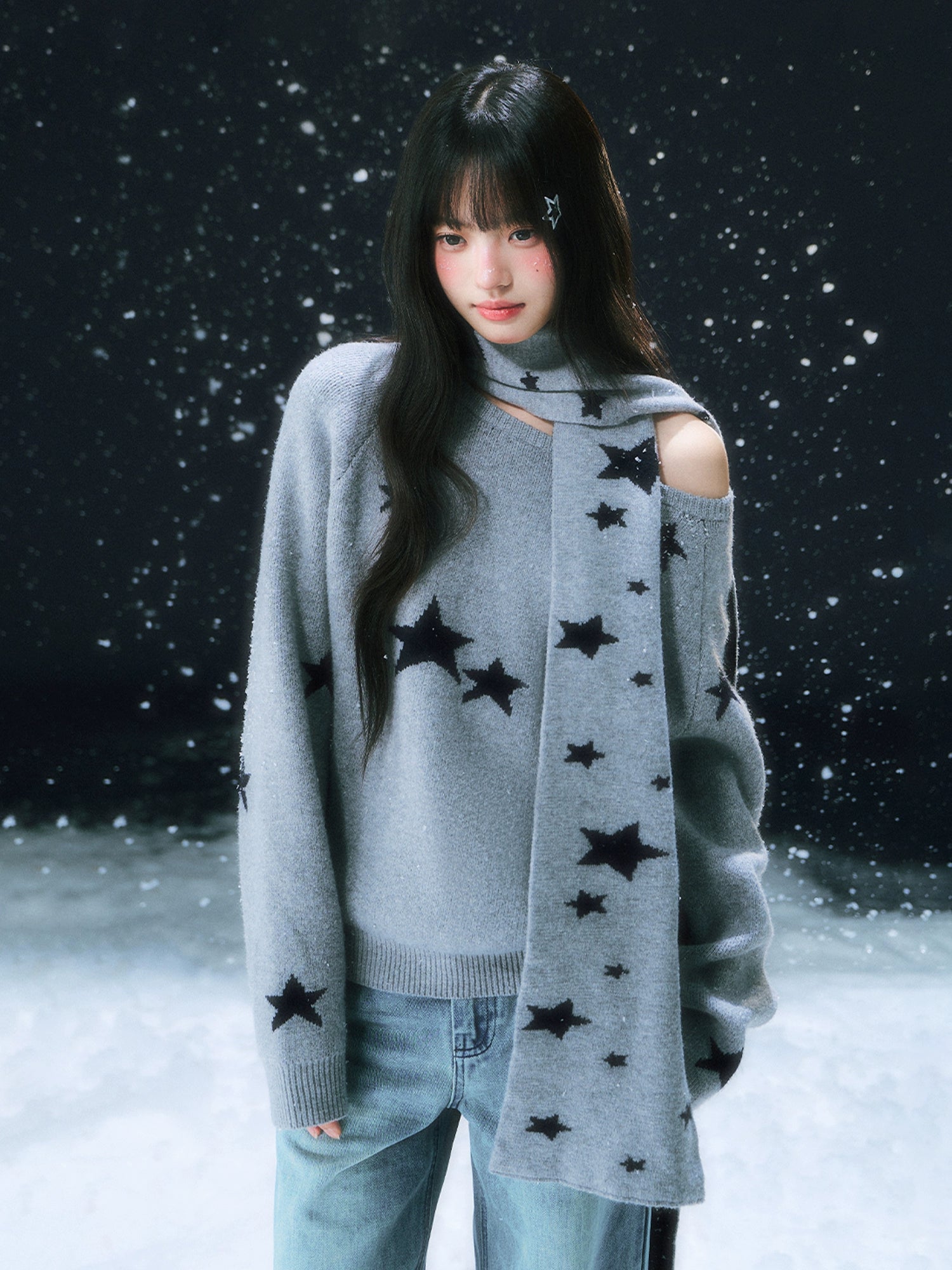 Gray Starry Knit Sweater