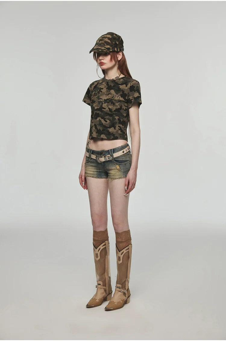 Low-waist Denim Washed Shorts