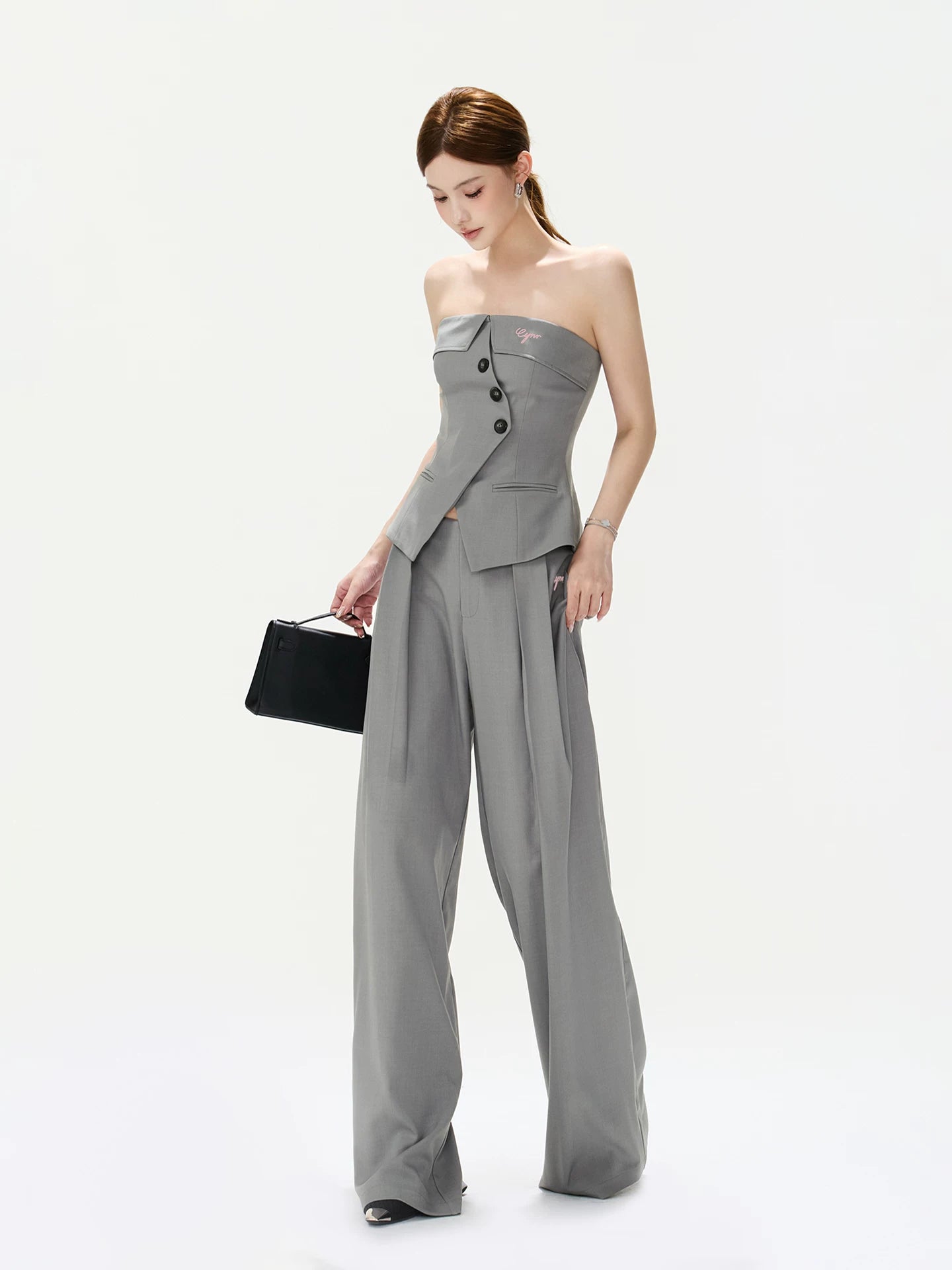 Asymmetrical Strapless Top & Trouser Set