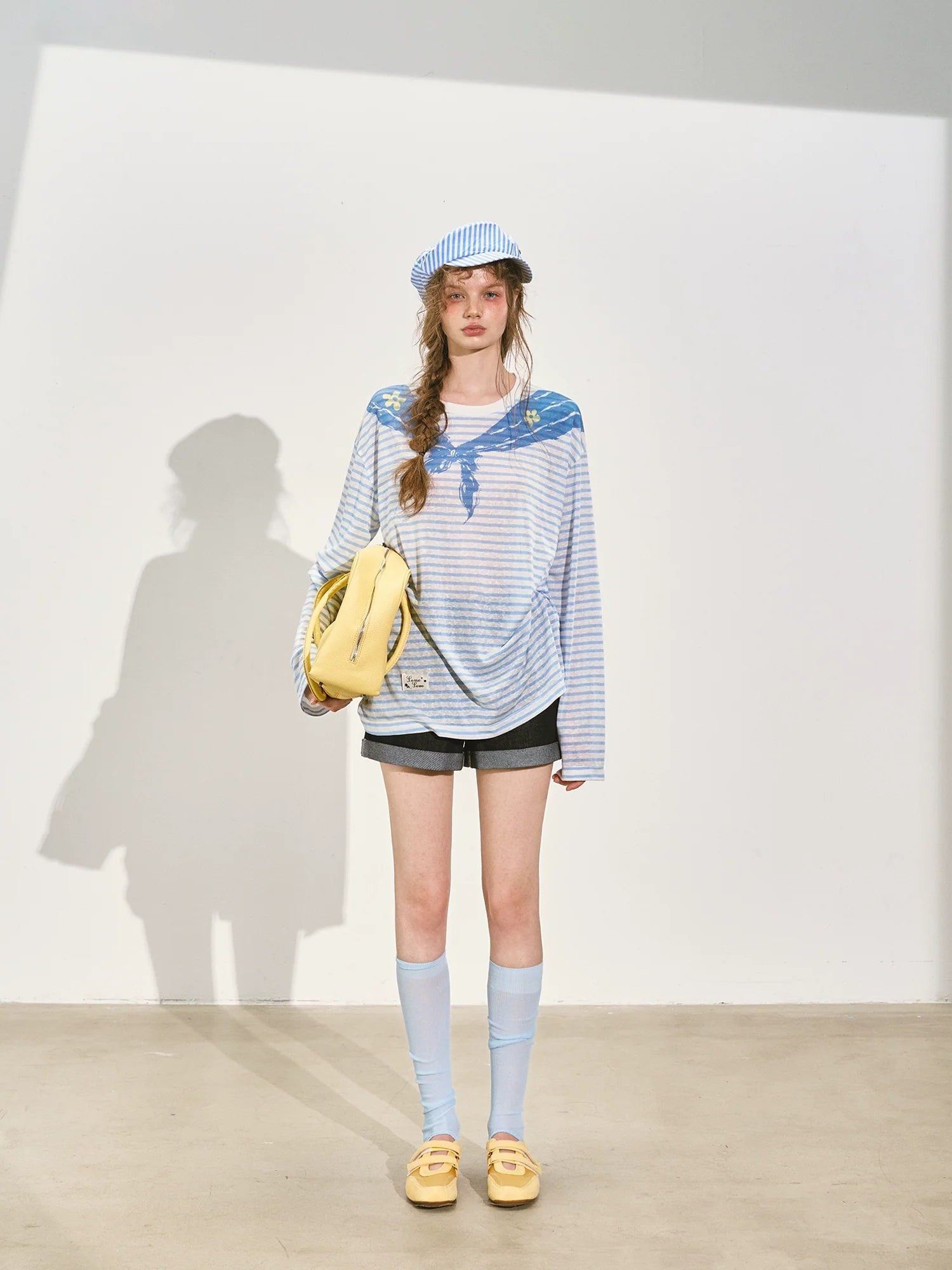 Washed Rolled Denim Shorts