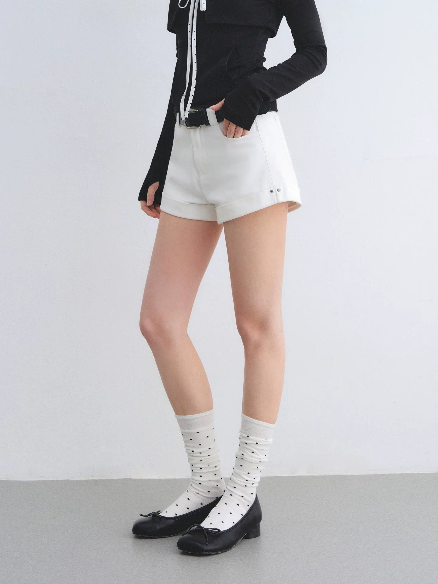 Belted Straight Denim Shorts