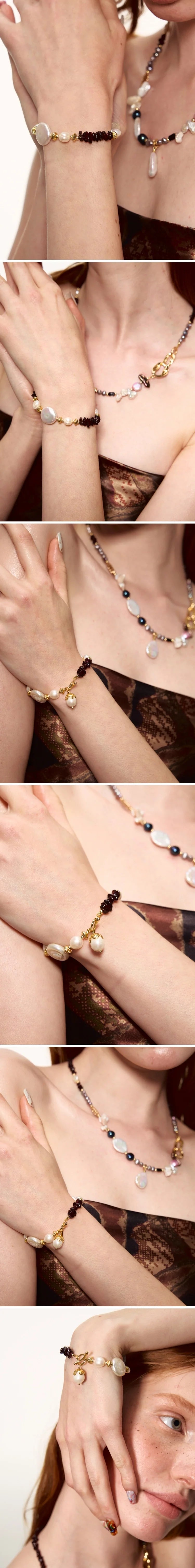 Vintage Golden Garnet Red Baroque Pearl Bracelet