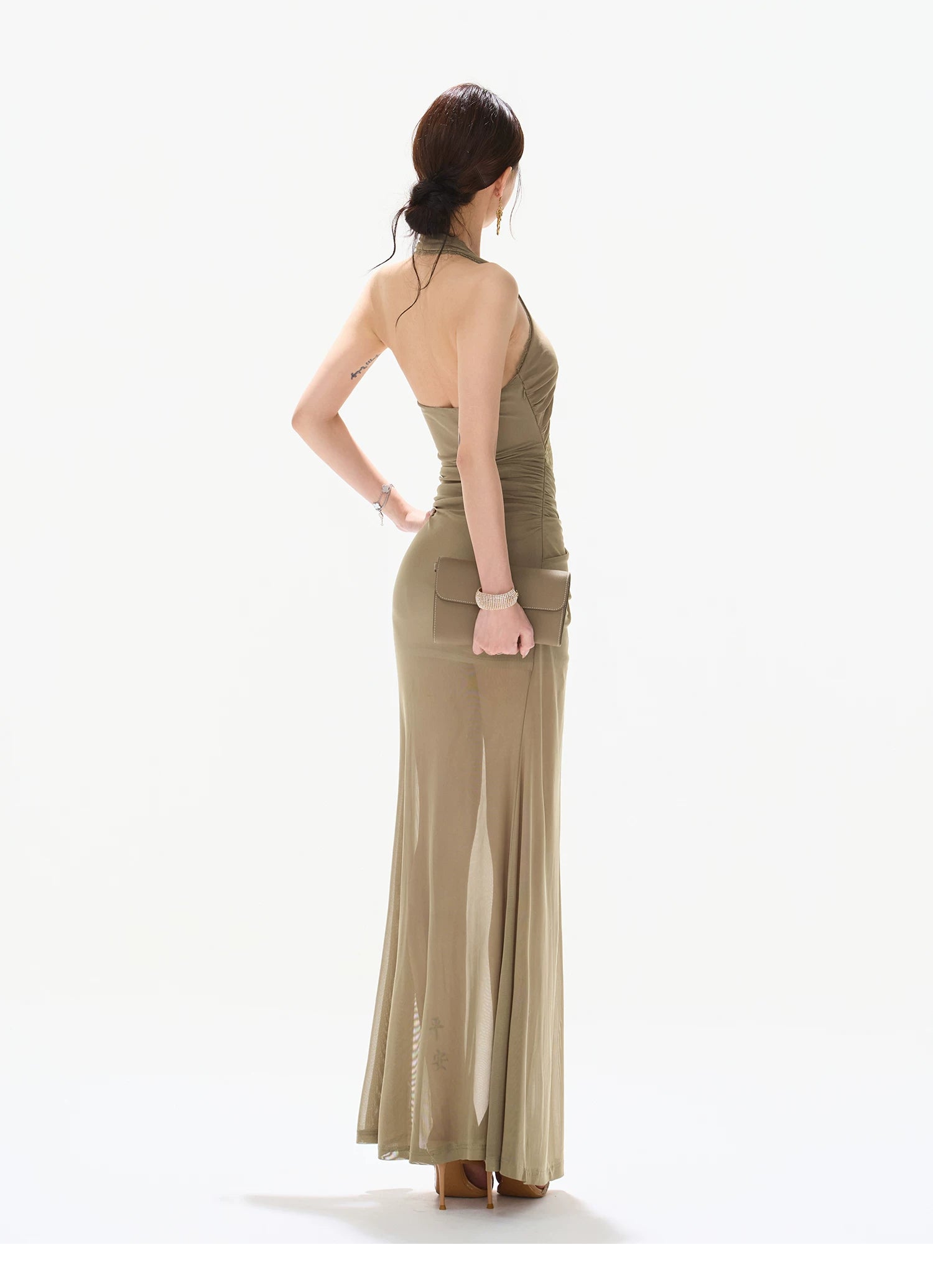 Deep V Mesh Maxi Dress