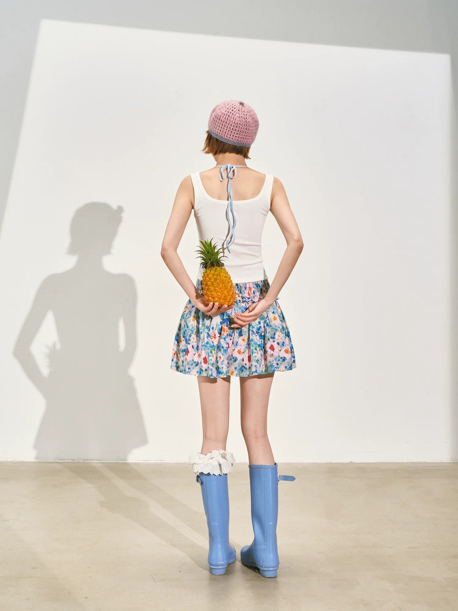 Floral Waist-cinching Slim-fit Midi A-line Skirt