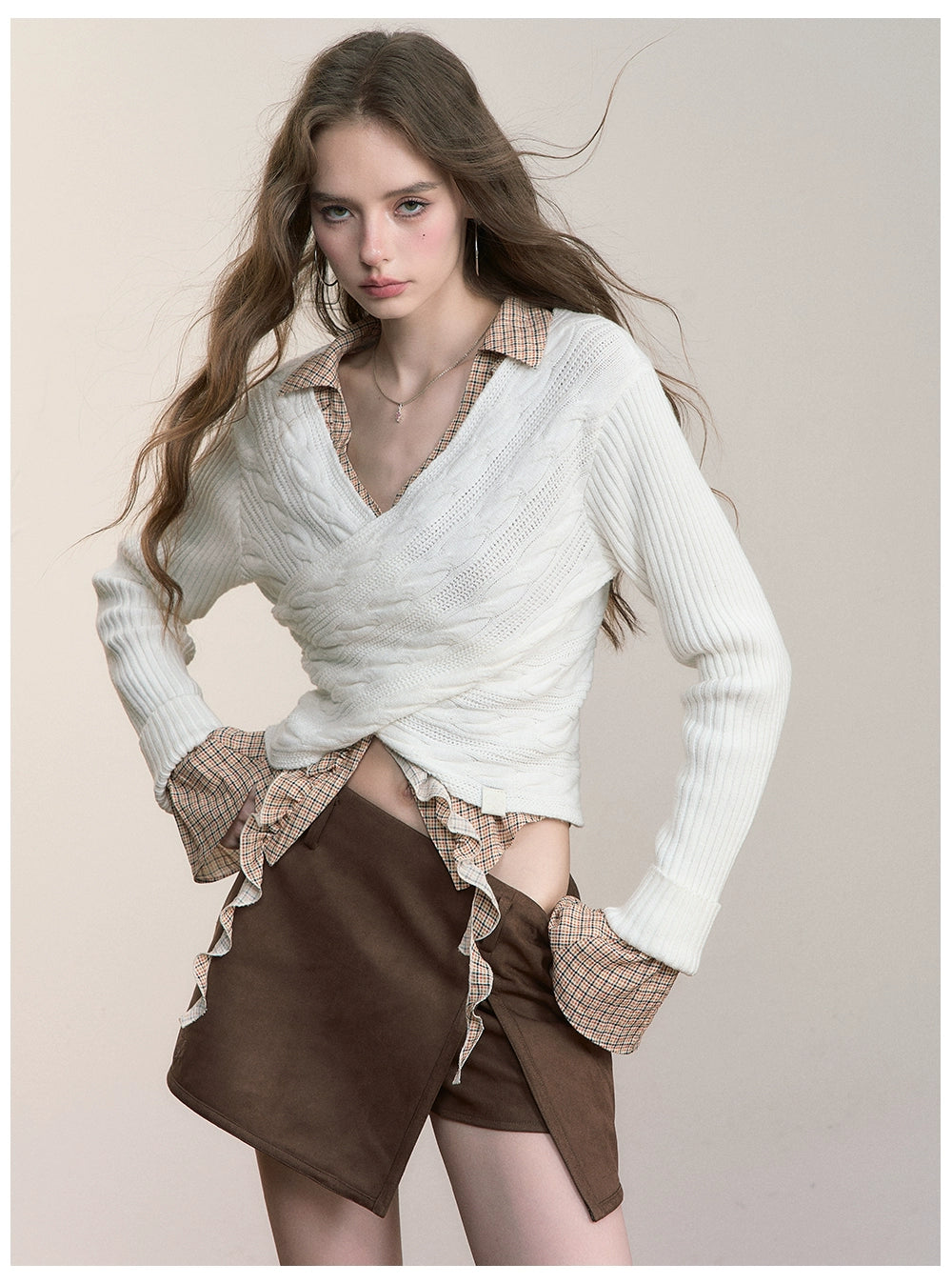 Twist-Knit Crossed Pullover