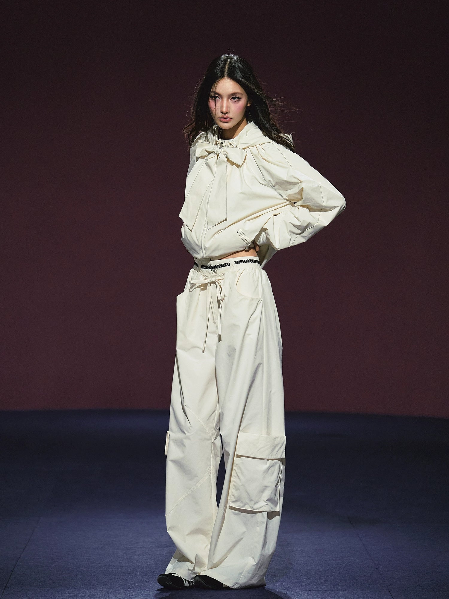 Neckline Tie Striped Sun-Protective Jacket & Pants Set