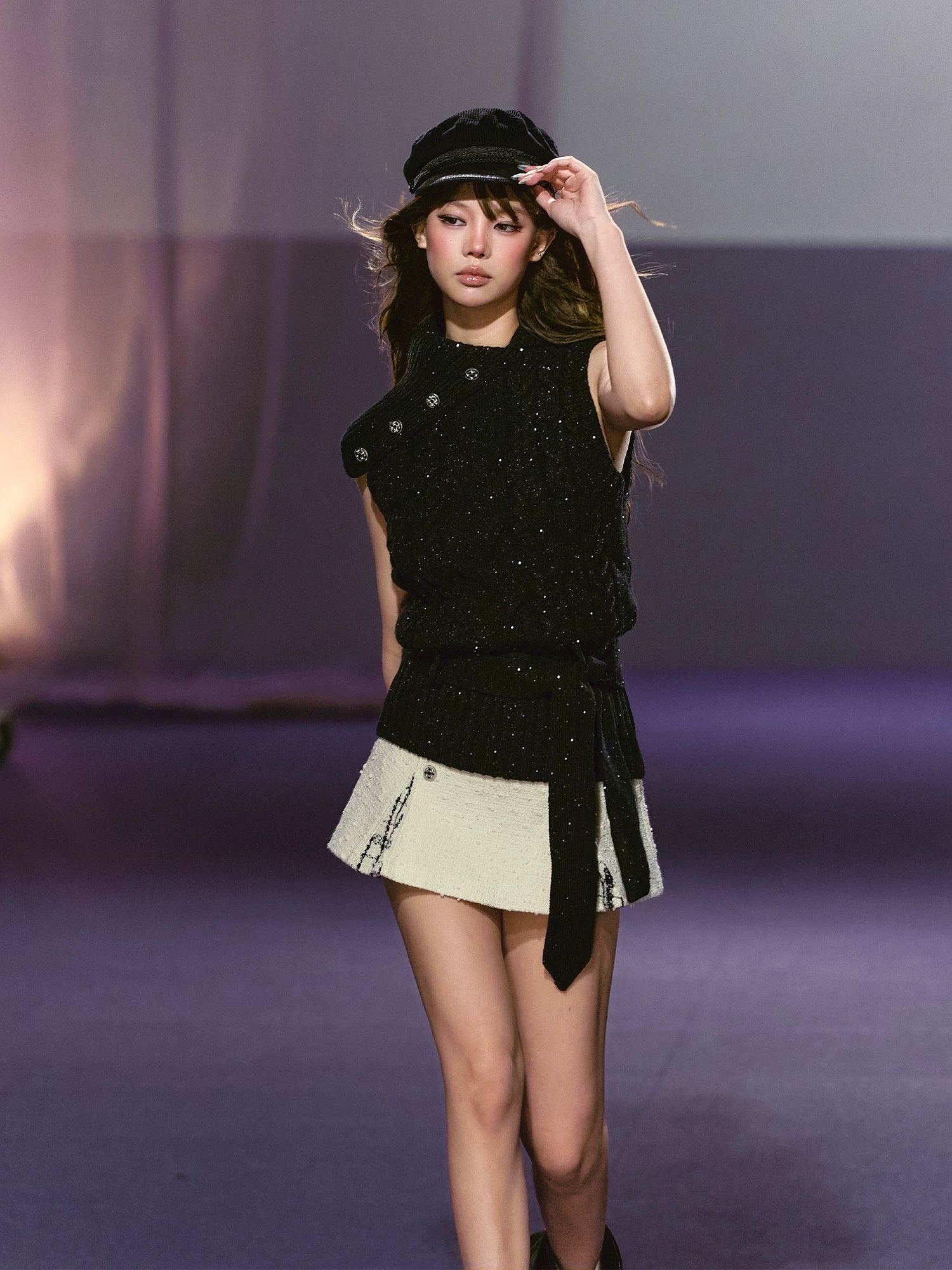 Beige Contrast Pleated Skort