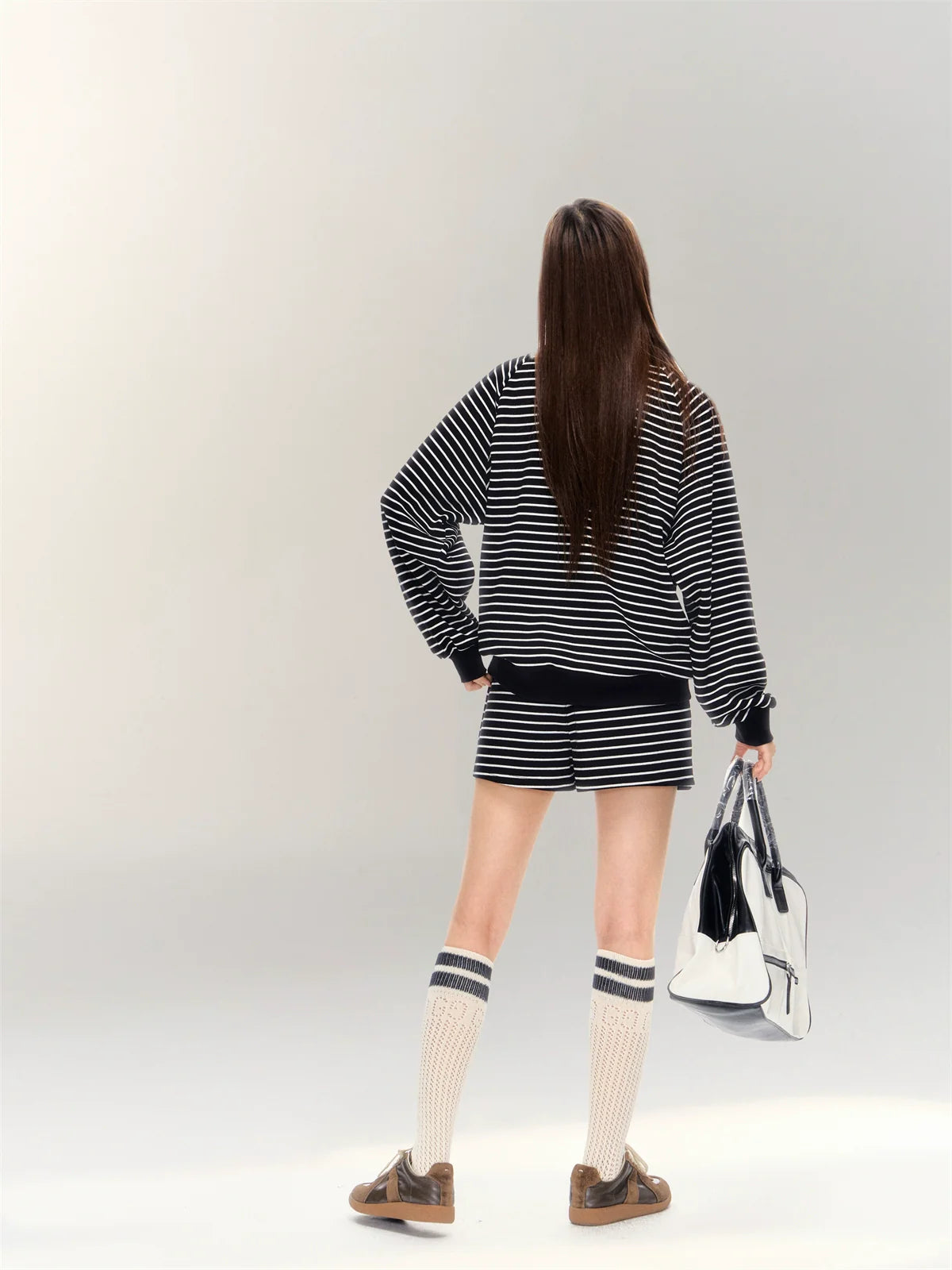 Striped Embroidered Sweatshirt & Shorts Set