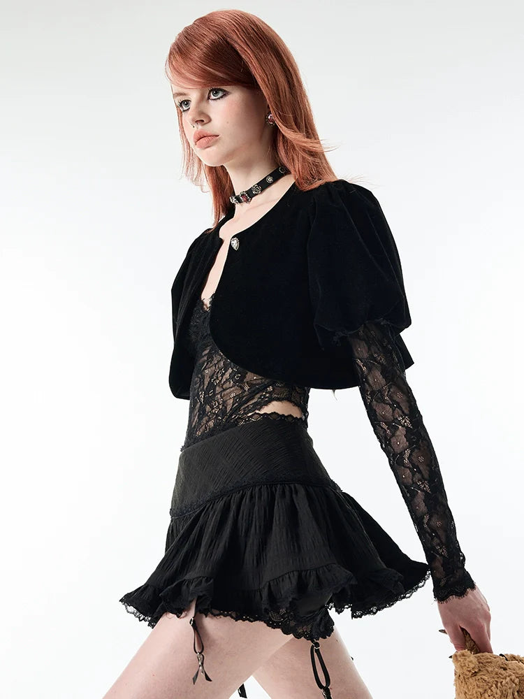 White & Black Lace Edge Mini Skirt