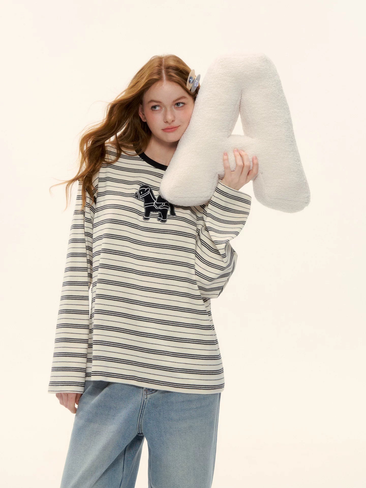 Striped Embroidery Pegasus Tee