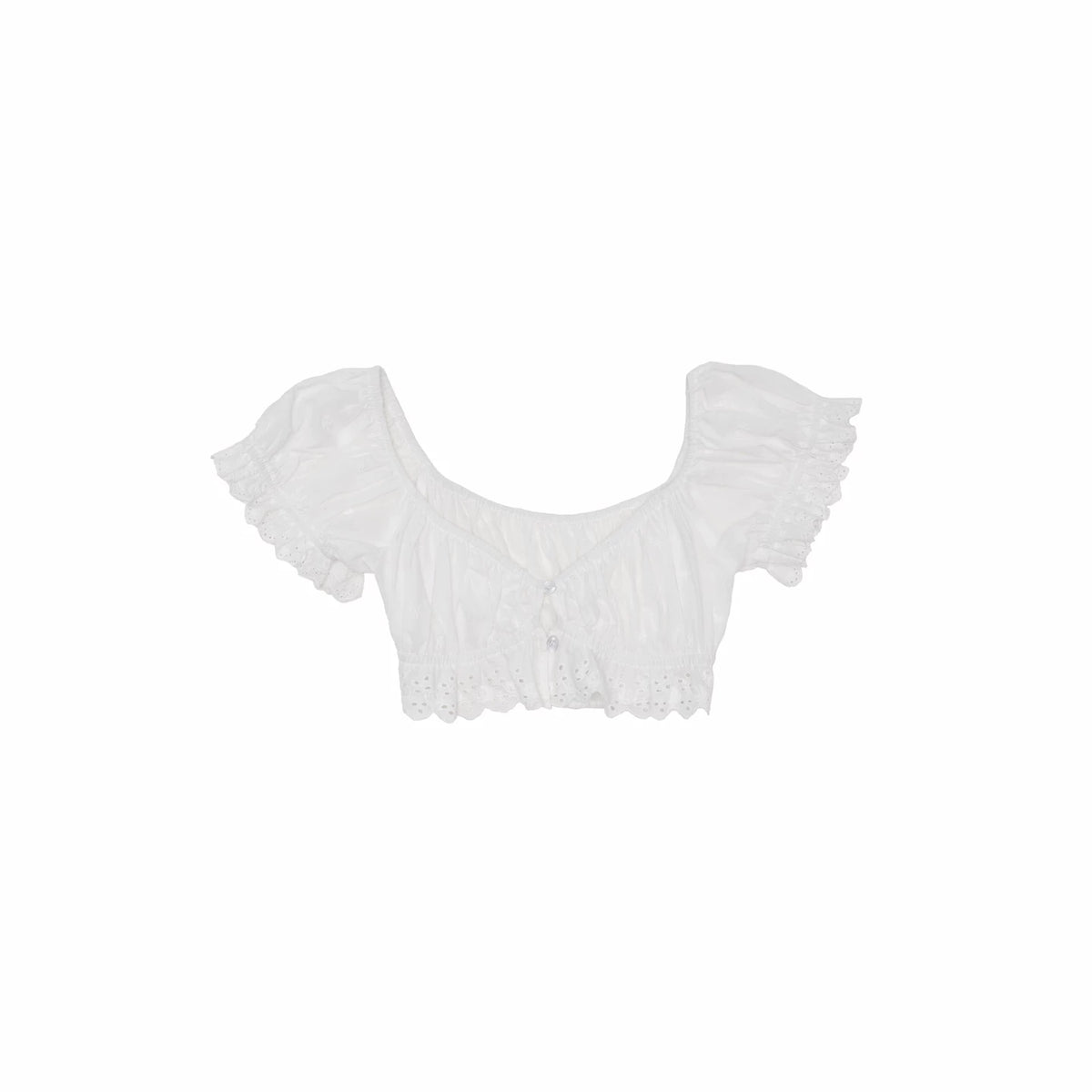 Jacquard Puff Sleeve Crop Top