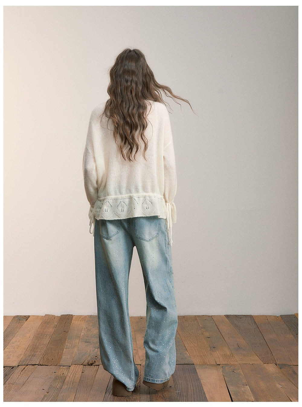 Brown & Off-white Drawstring Knit Cardigan