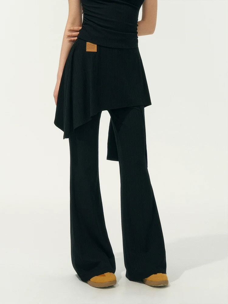 One Shoulder Irregular Slanted Pleat T-shirt & Pants Set