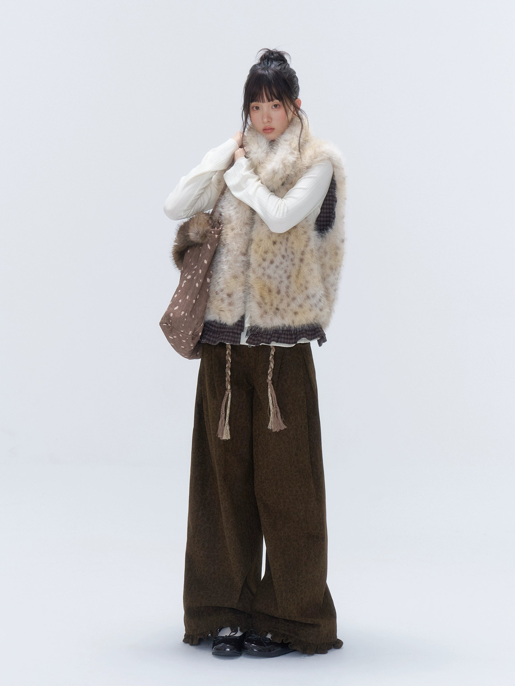 Reversible Leopard Trim Faux Fur Vest