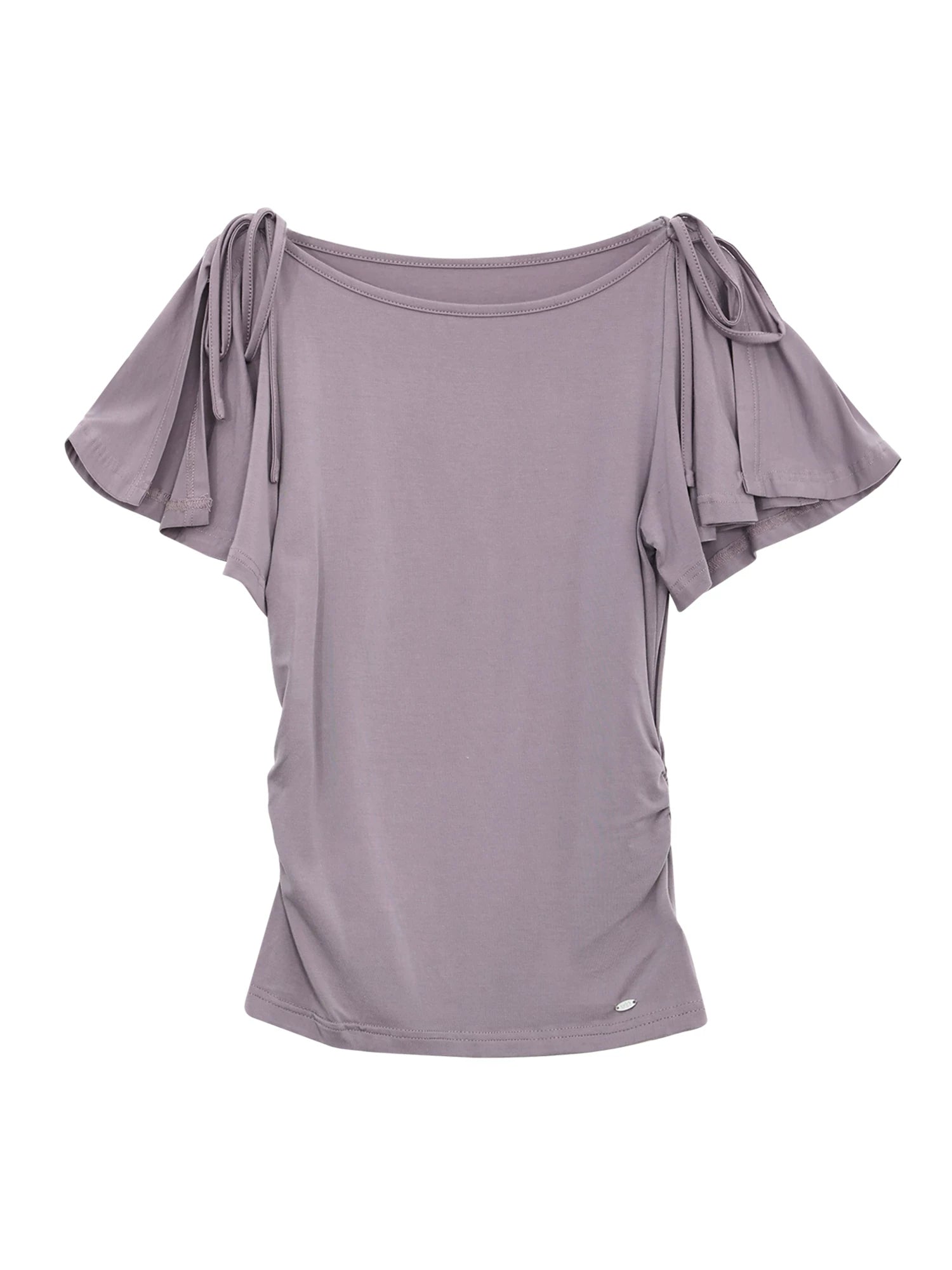 Purple Bow Tie Puff Sleeve Top