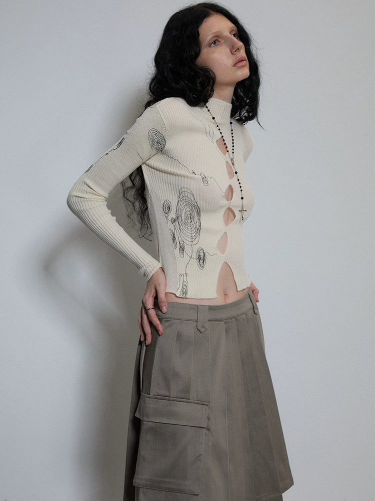 Circle Print Hollow Reversible Knit Sweater