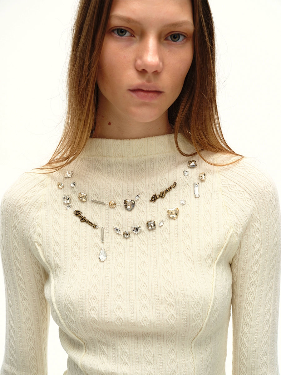 Ivory White Slim-Fit Hand-Stitched Brick Sweater