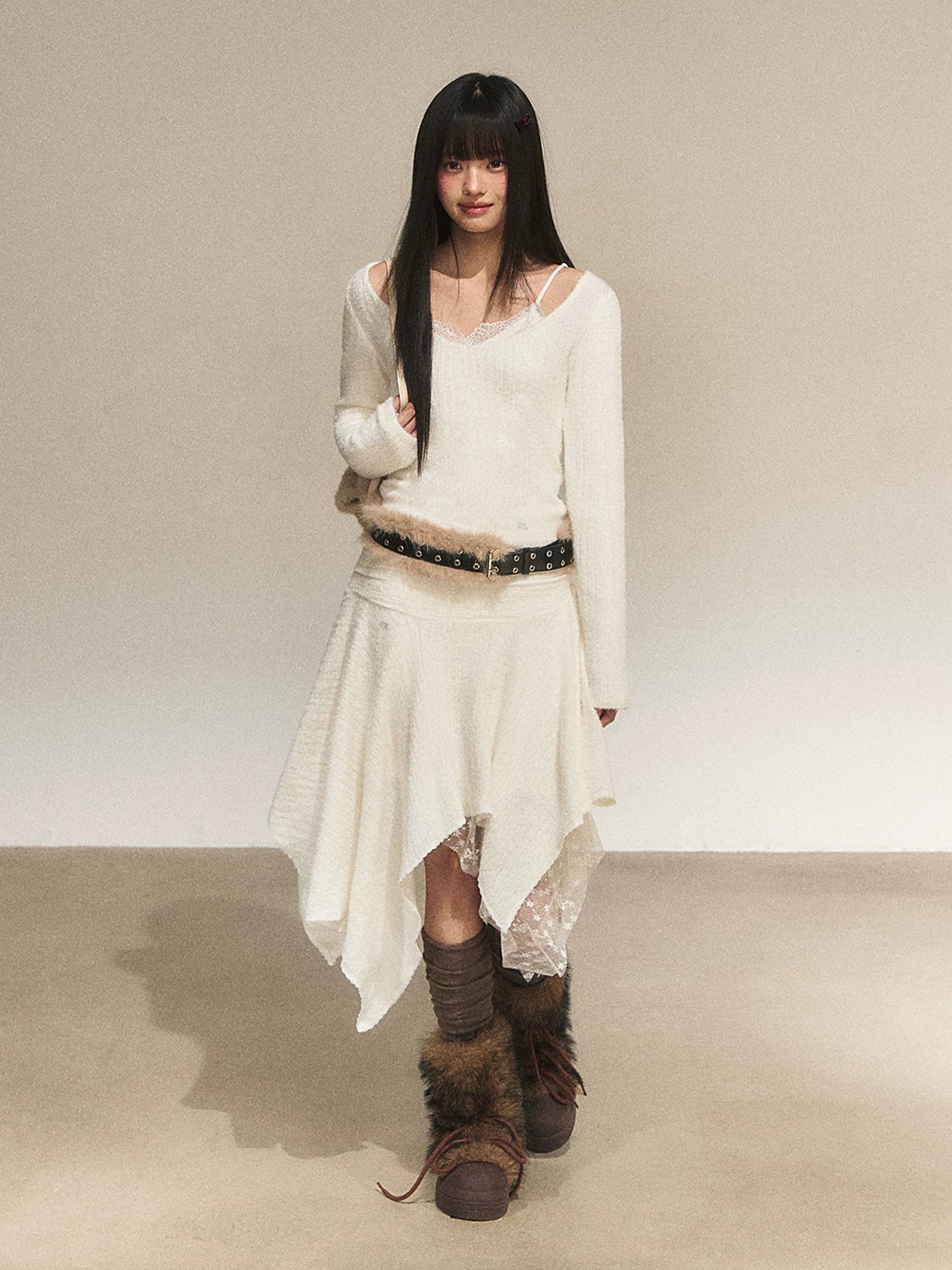 Lace Panel Faux Layer Knit Top