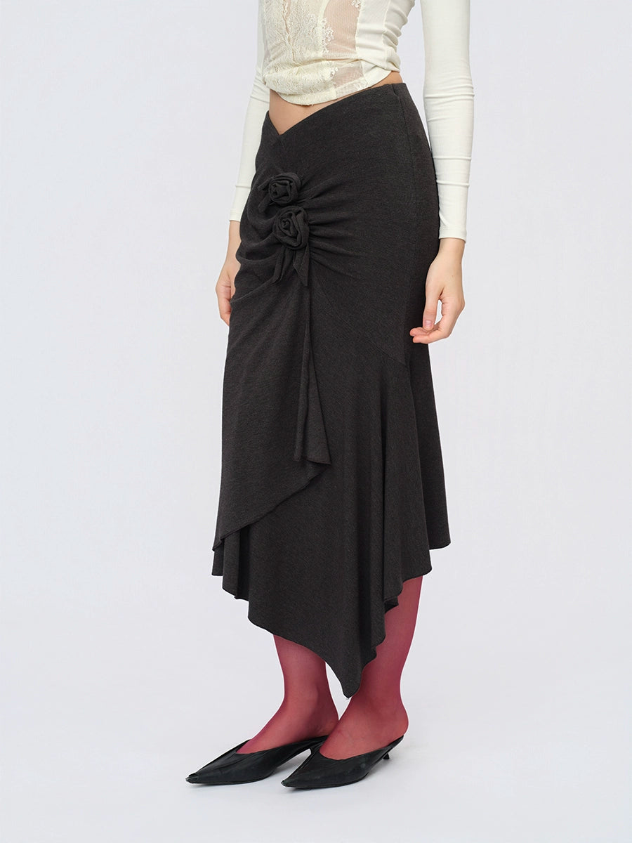 Grey Draped Knit Skirt