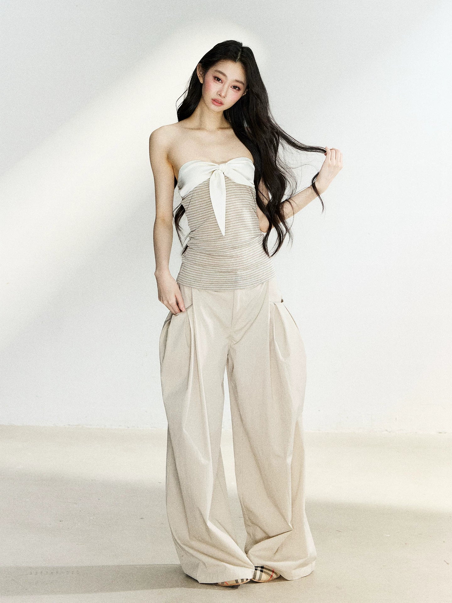 Beige Relaxed Wide Leg Pants
