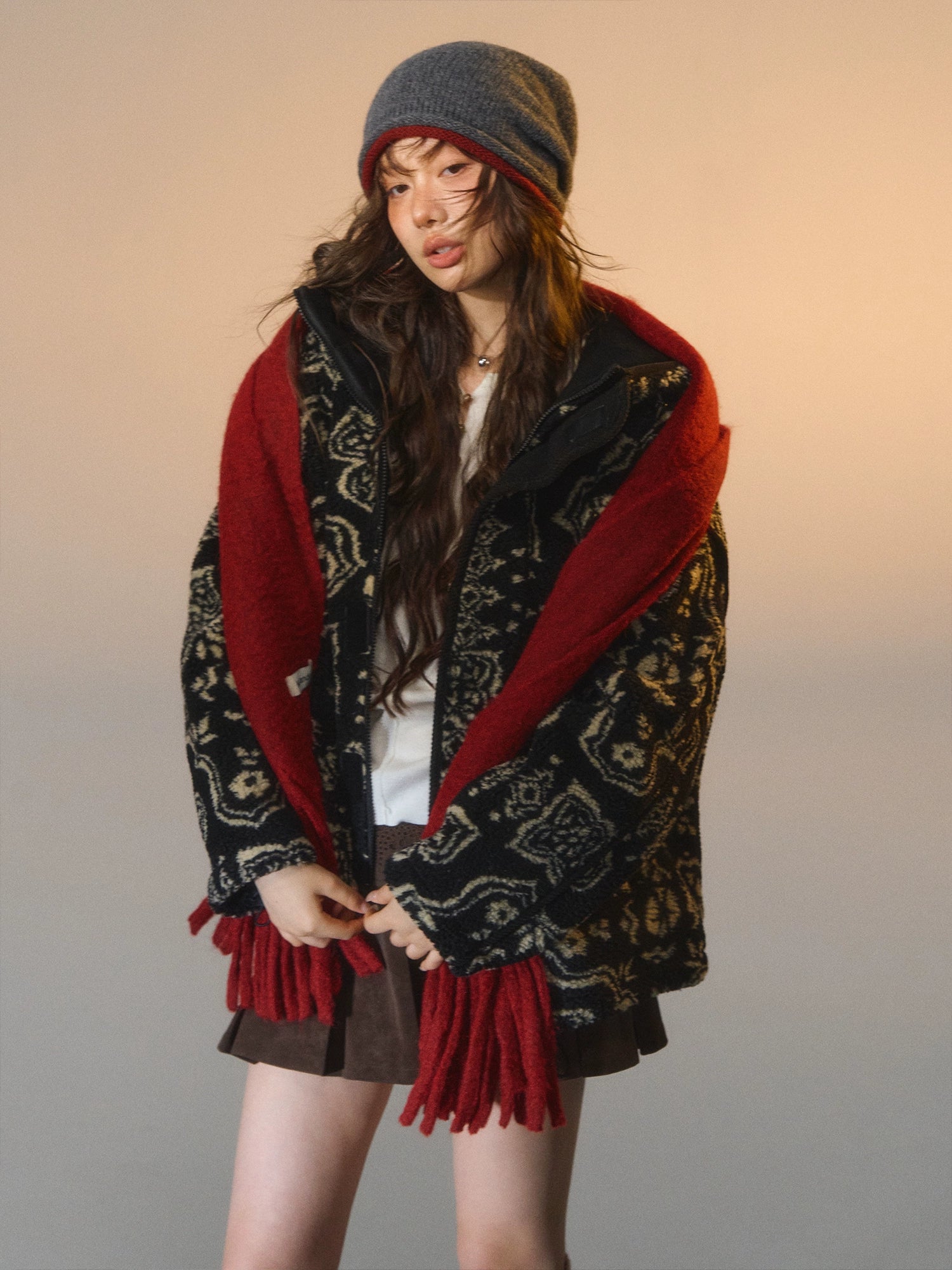 Jacquard Fleece Hooded Casual Jacket