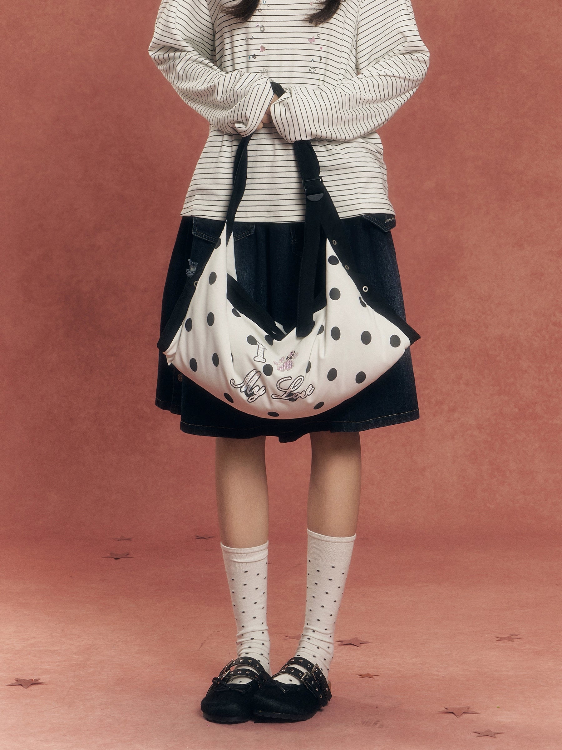 Plaid Polka Dot Rhinestone Pillow Bag