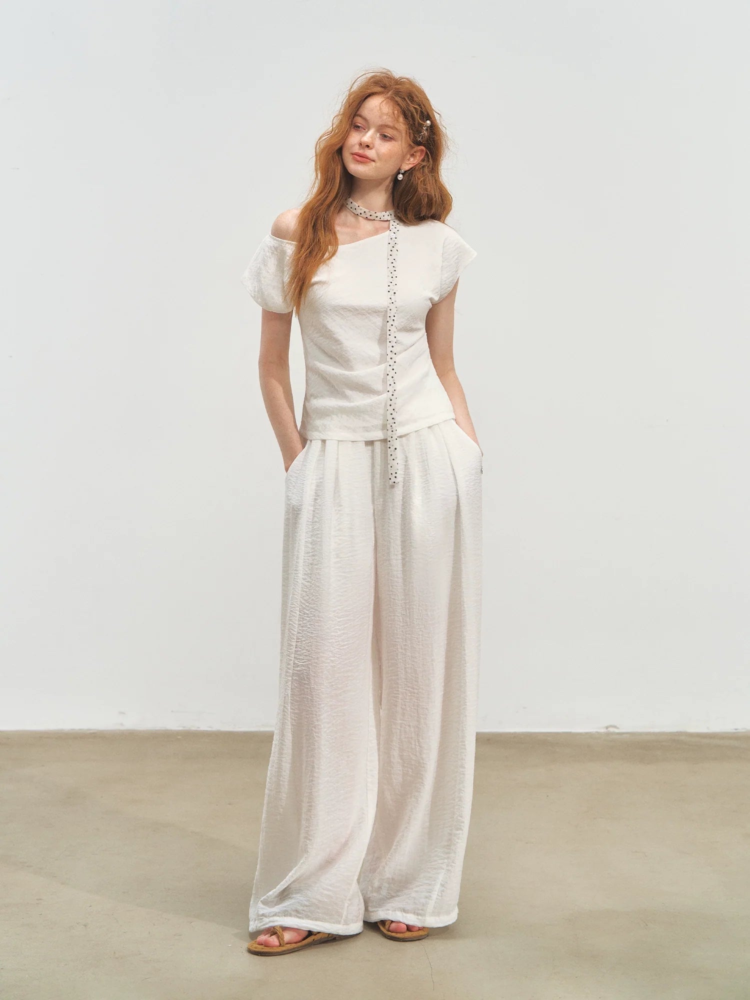 Draped Lazy Asymmetric Shoulder Convertible Top Set