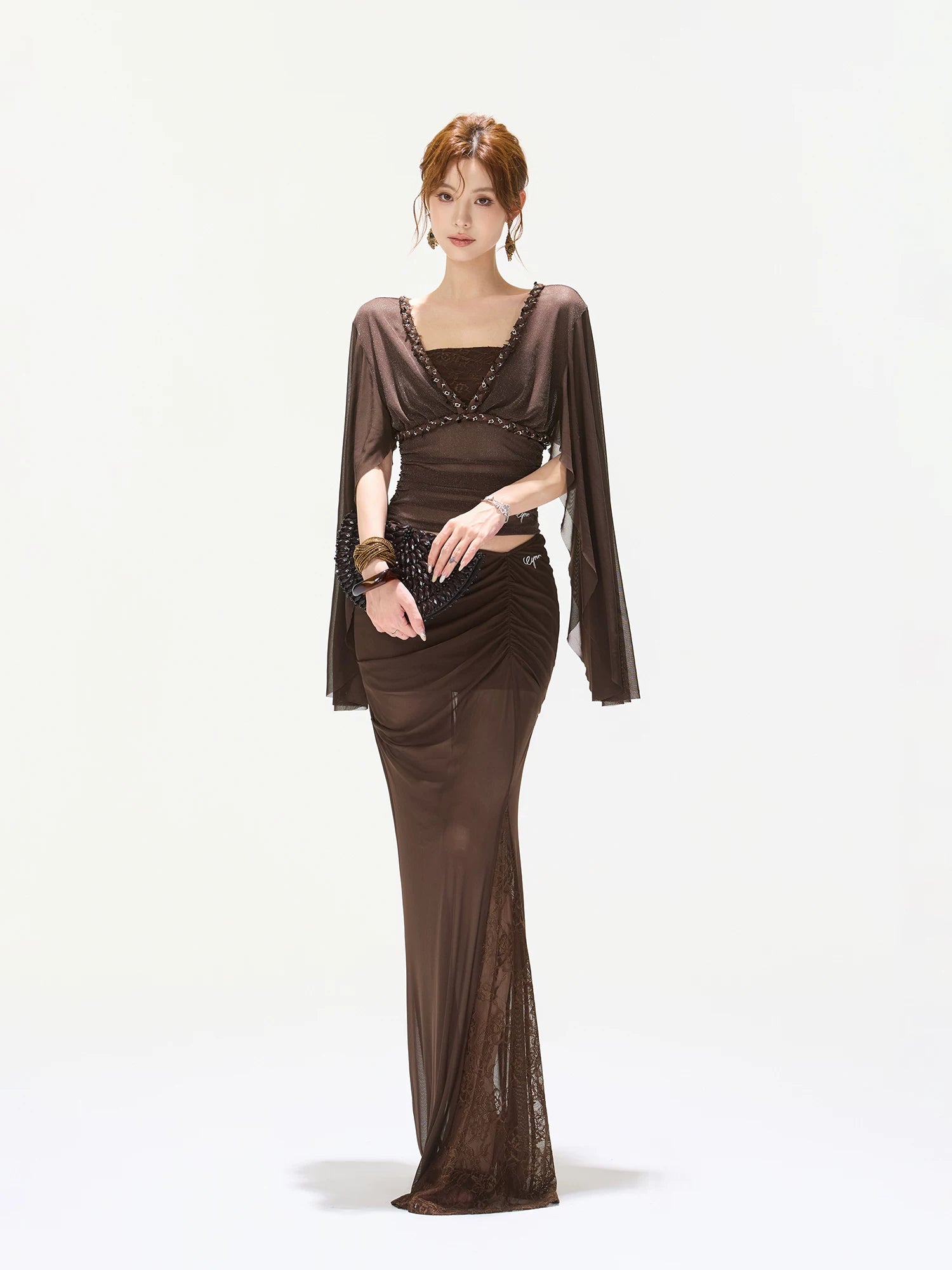 Brown Mist Beaded Top