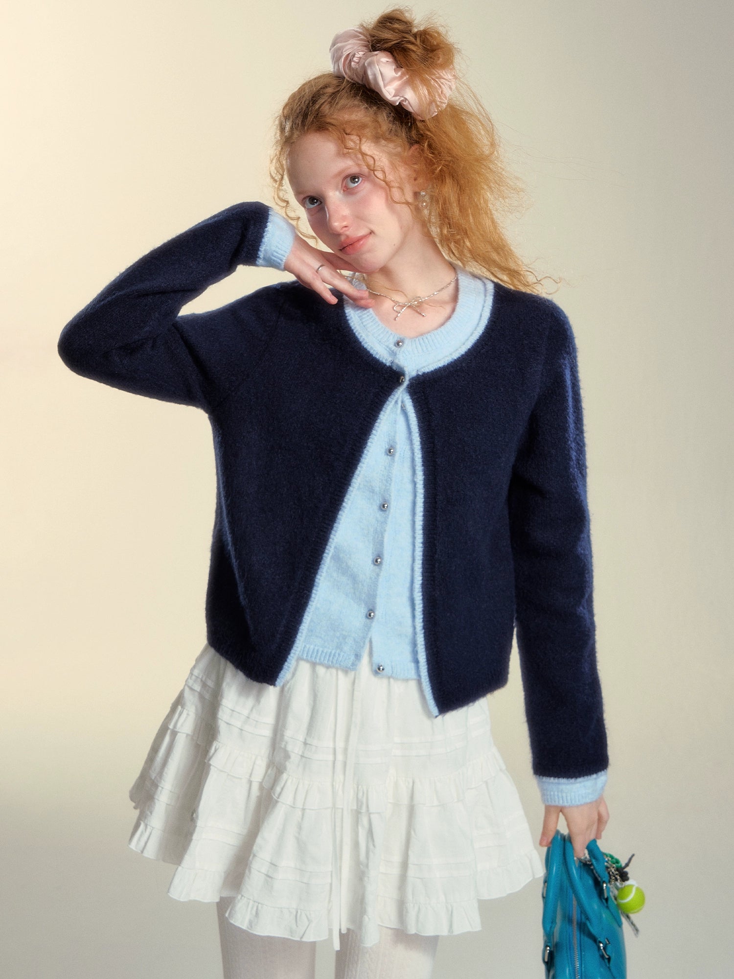 Colorblock Layered Knit Cardigan