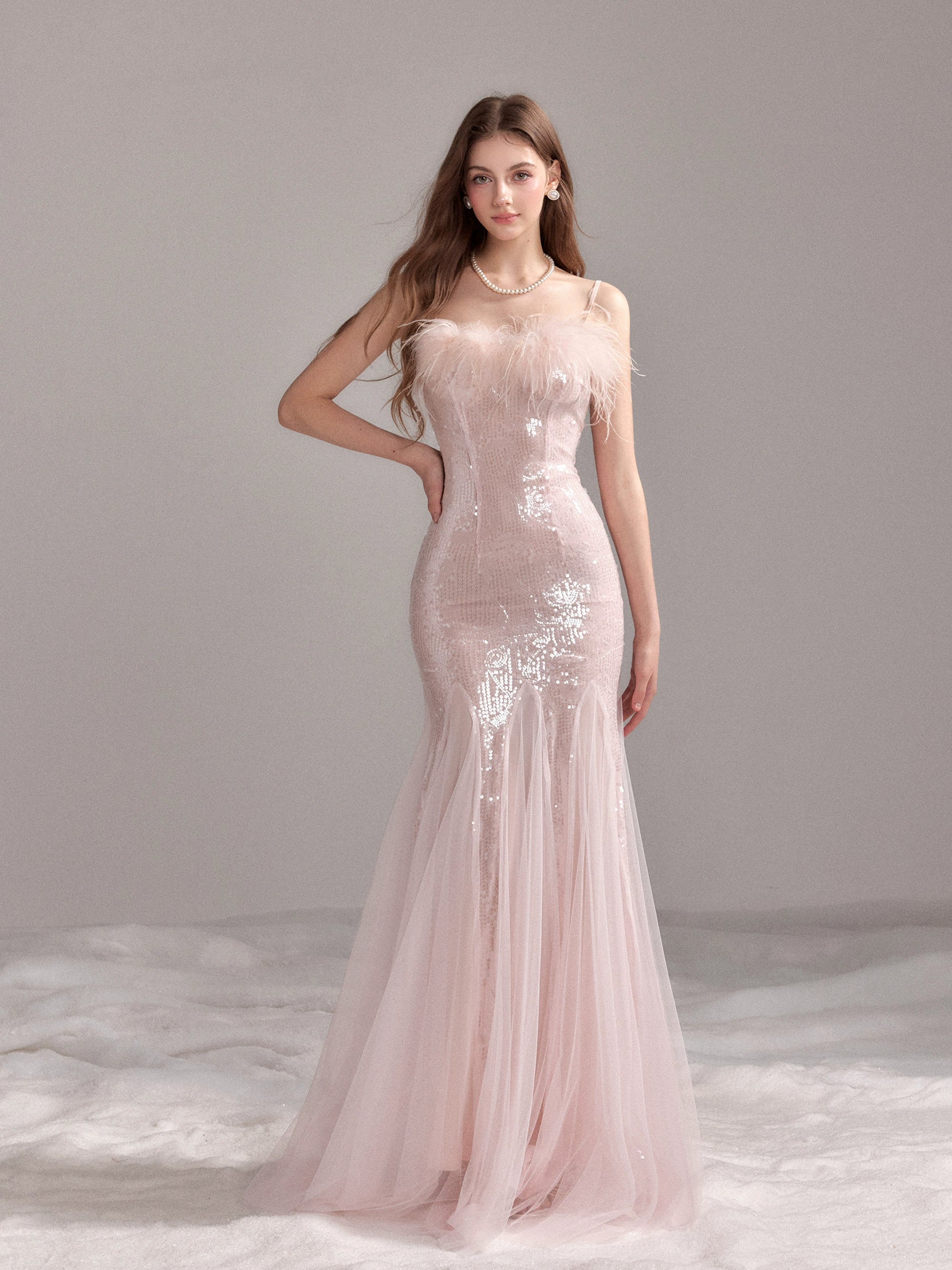 Sequin Mesh Fishtail Dress