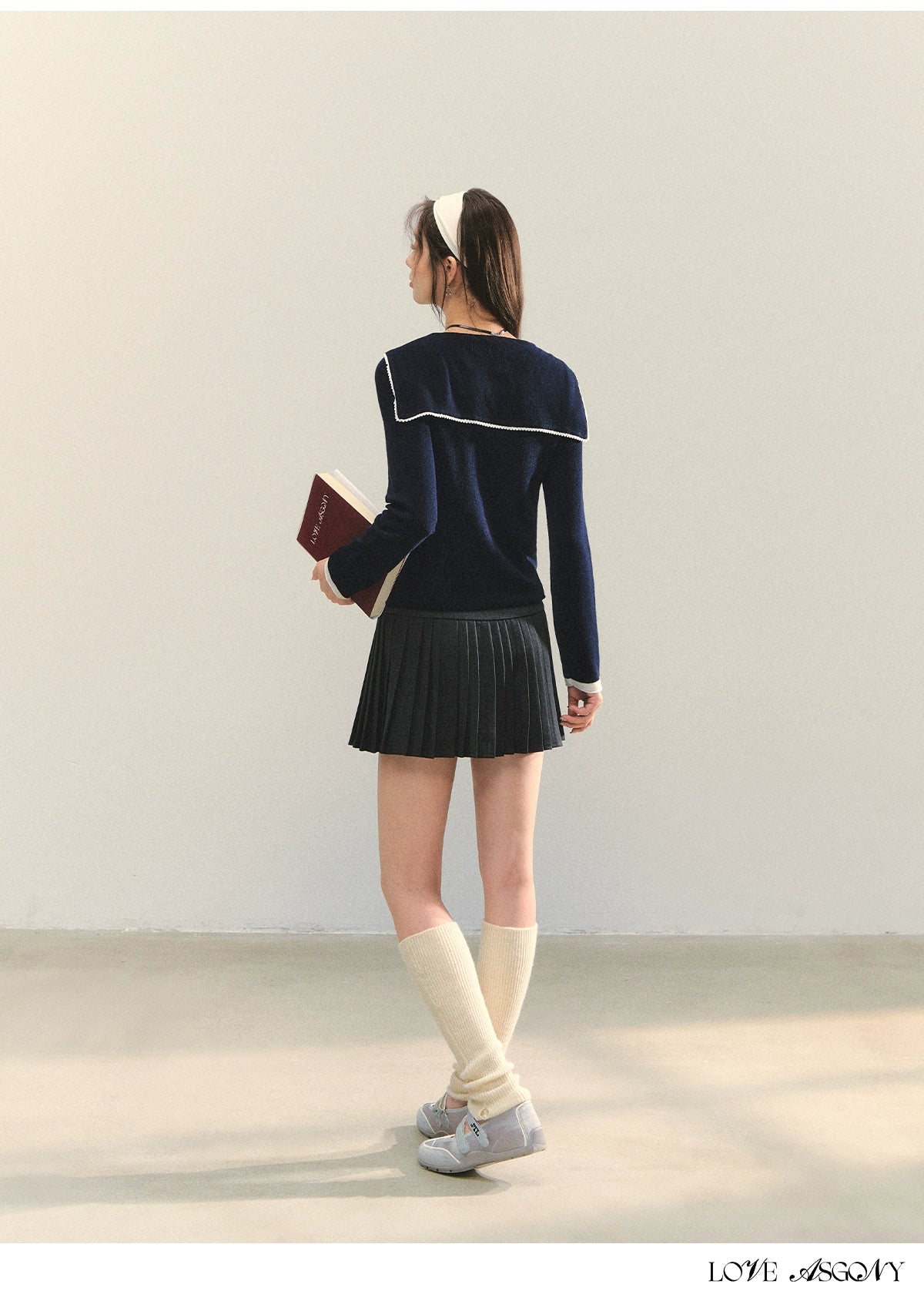 Navy Blue & Gray Sailor-Bow Knit Cardigan