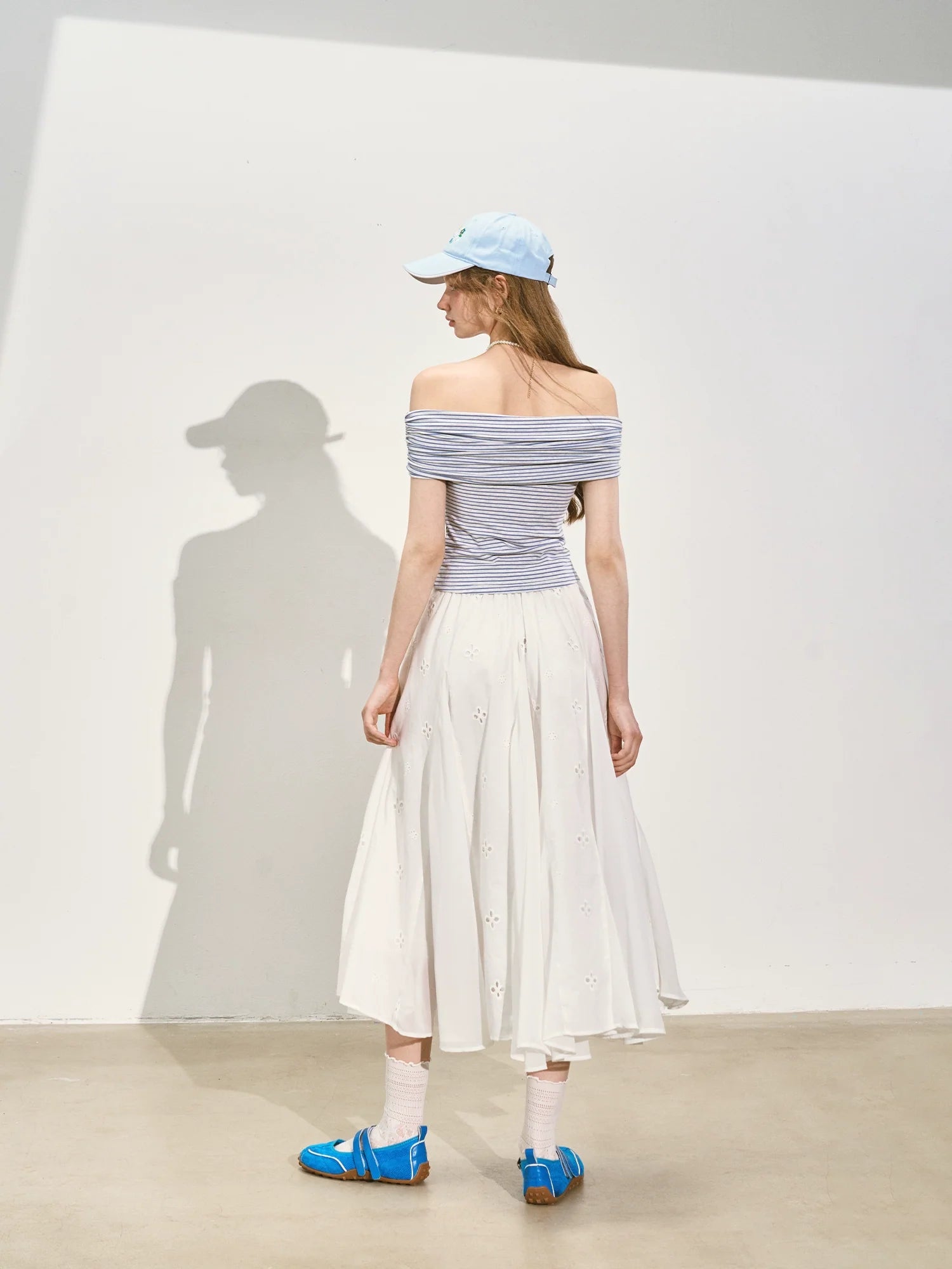 Embroidered Flower A - Line Slimming Midi Skirt