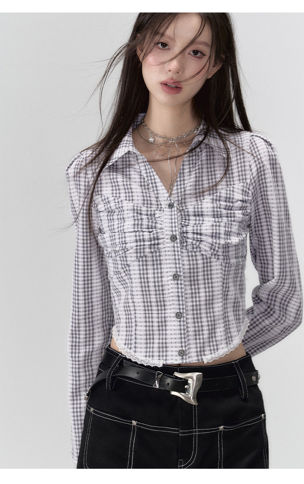 Black Denim 2-in-1 Studded Frayed Mini Skirt