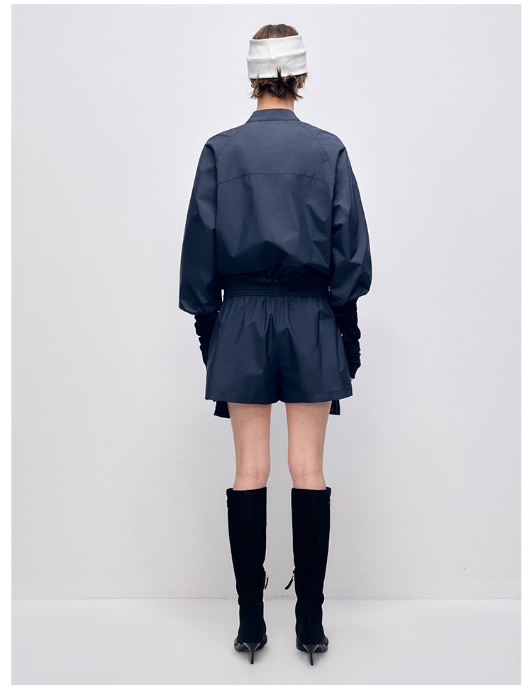 Color Block Outdoor Sports Jacket & Shorts Set
