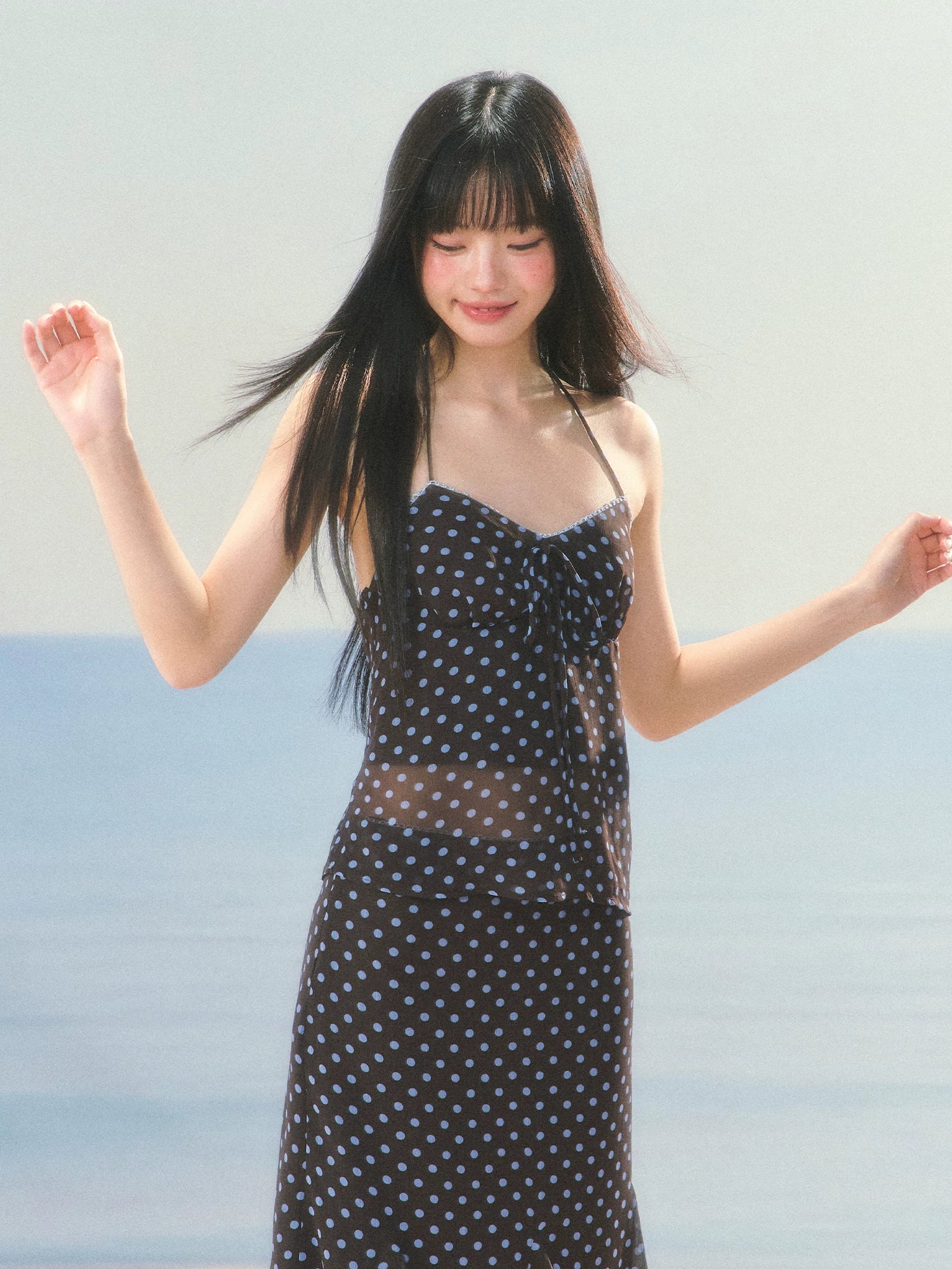 Polka Dot Halter Camisole Top & Skirt Set